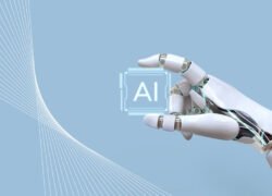 AI duomenų centrų lustų gamyba, roboto ranka laiko dirbtinio intelekto mikroschemą