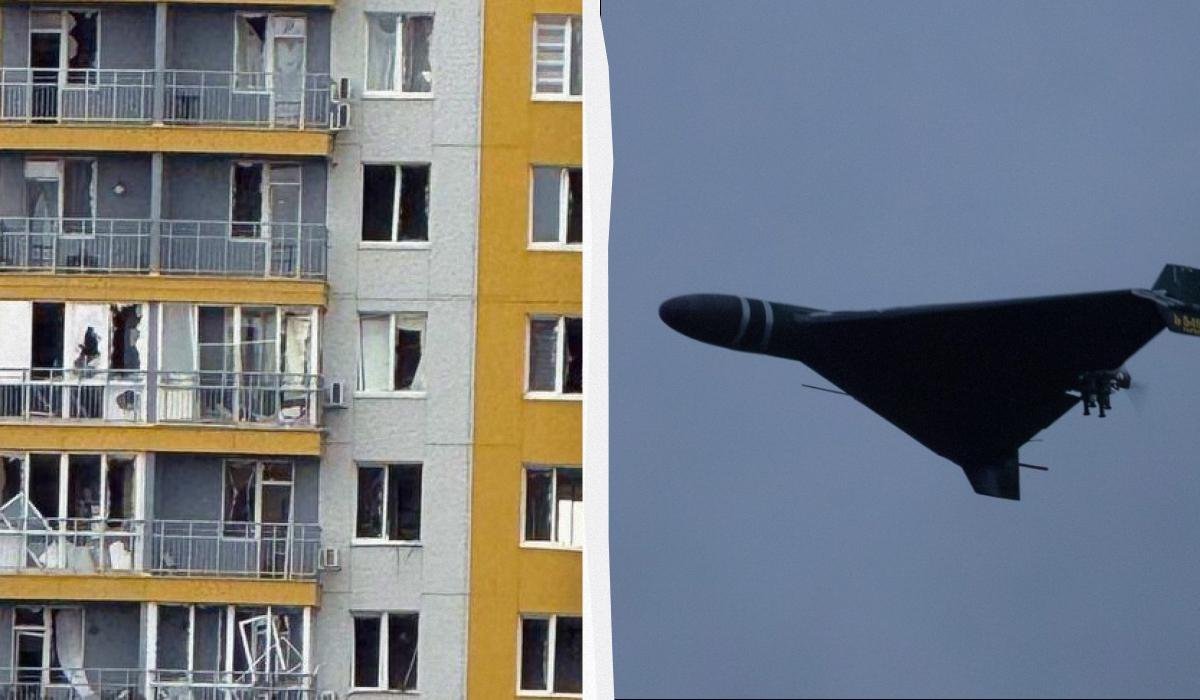 Daugiabutis su balkonais ir danguje skrendantis lėktuvas