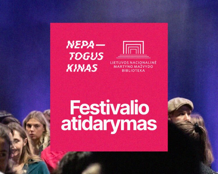 „Nepatogus Kinas“ festivalio atidarymo plakatas ir žiūrovų minia