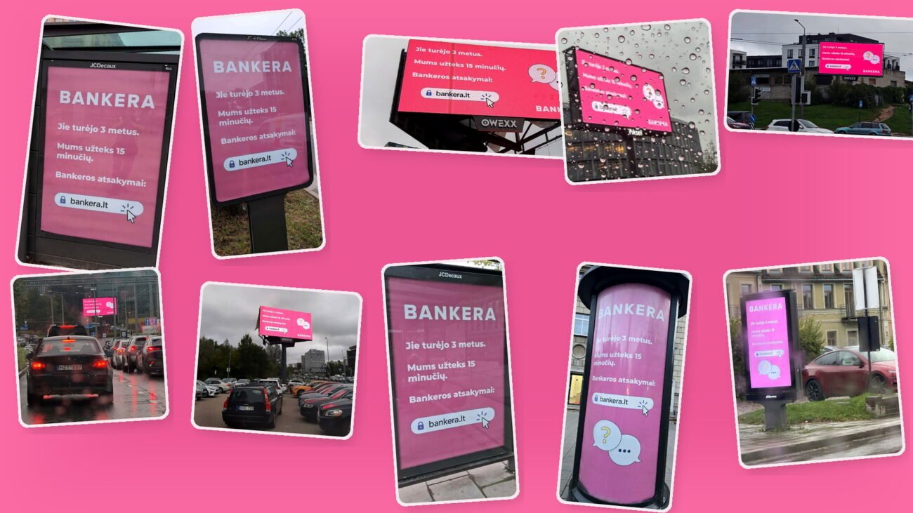 Bankera reklamos mobiliųjų telefonų ekranuose ir lauko stenduose