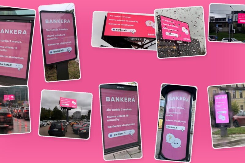 Bankera reklamos mobiliųjų telefonų ekranuose ir lauko stenduose
