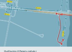 Eismo schema su uždarytu išvažiavimu iš Panerių gatvės į A1 Vilniaus kryptimi