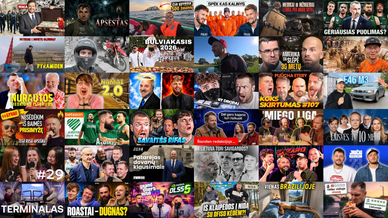 Įvairių lietuviškų „YouTube“ vaizdo įrašų miniatiūrų koliažas