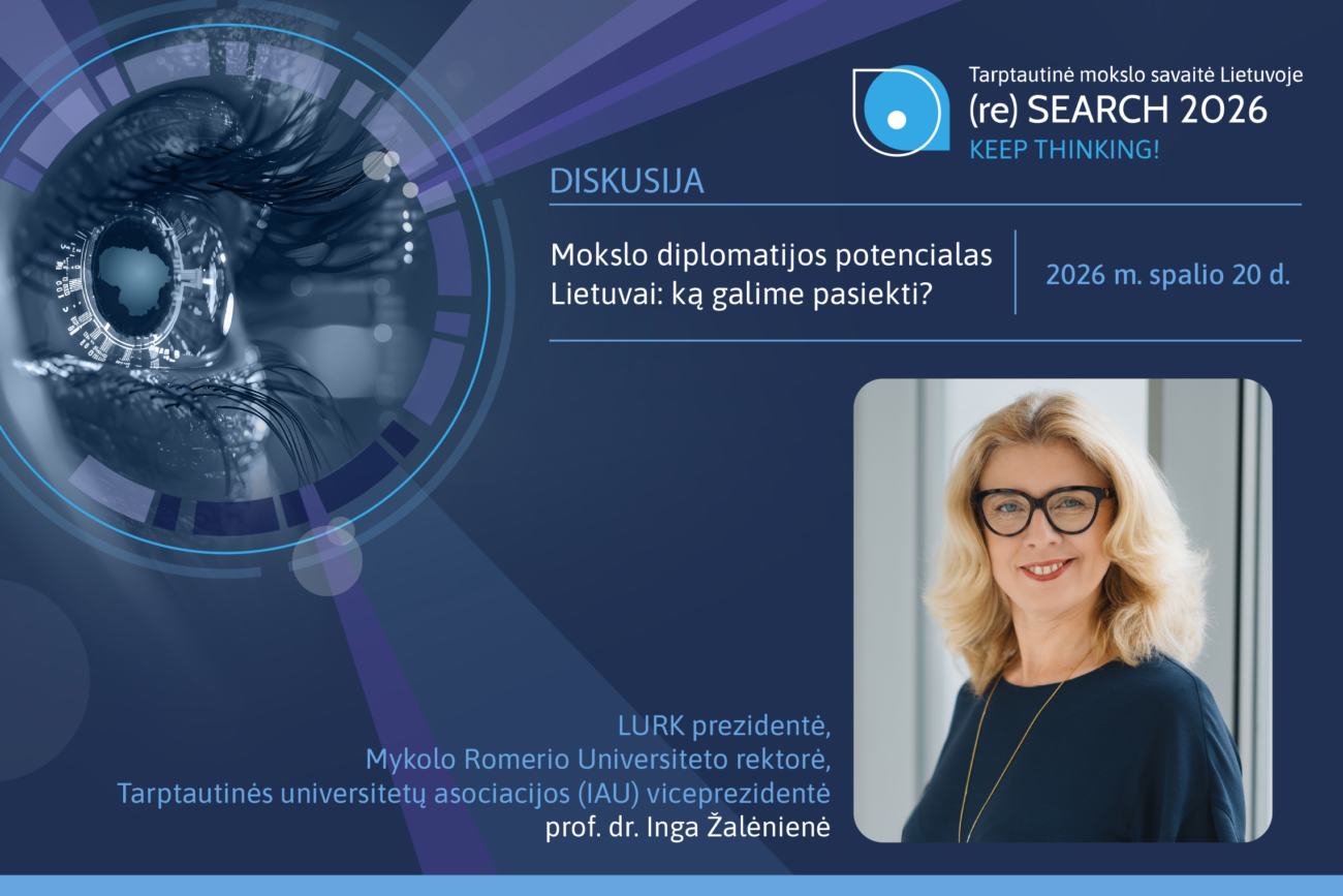 Diskusijos „Mokslo diplomatijos potencialas Lietuvai“ skelbimas su Ingos Žalėnienės portretu