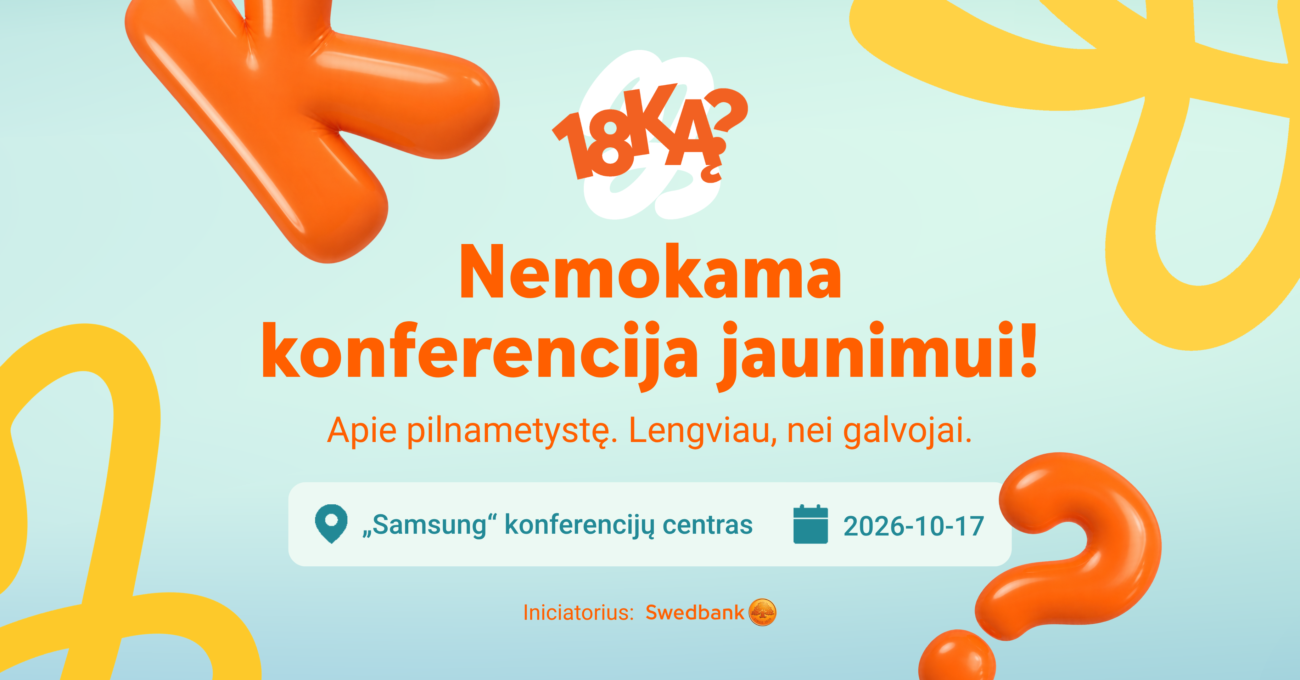 Nemokamos konferencijos jaunimui plakatas su renginio data ir vieta