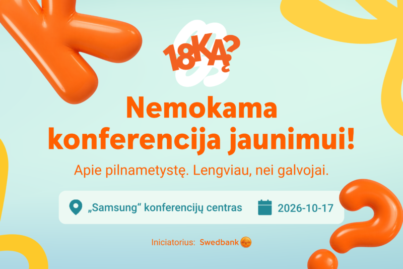 Nemokamos konferencijos jaunimui plakatas su renginio data ir vieta
